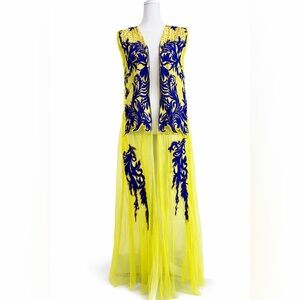 Bright yellow sheer open maxi kaftan